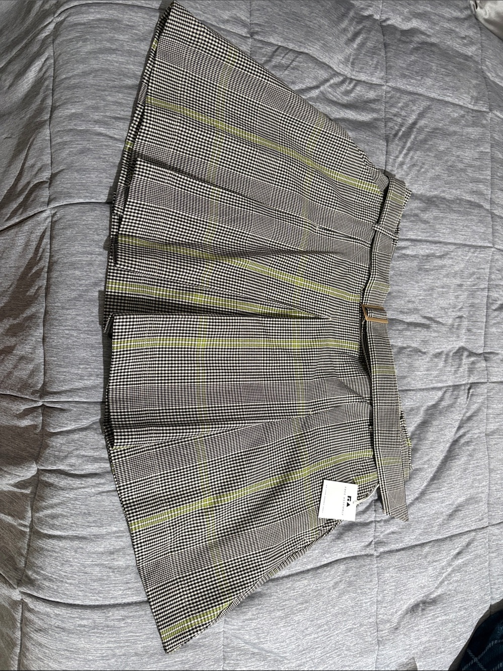 Plaid Pleated Skater Skirt in Black, Cream and Yellow Accent